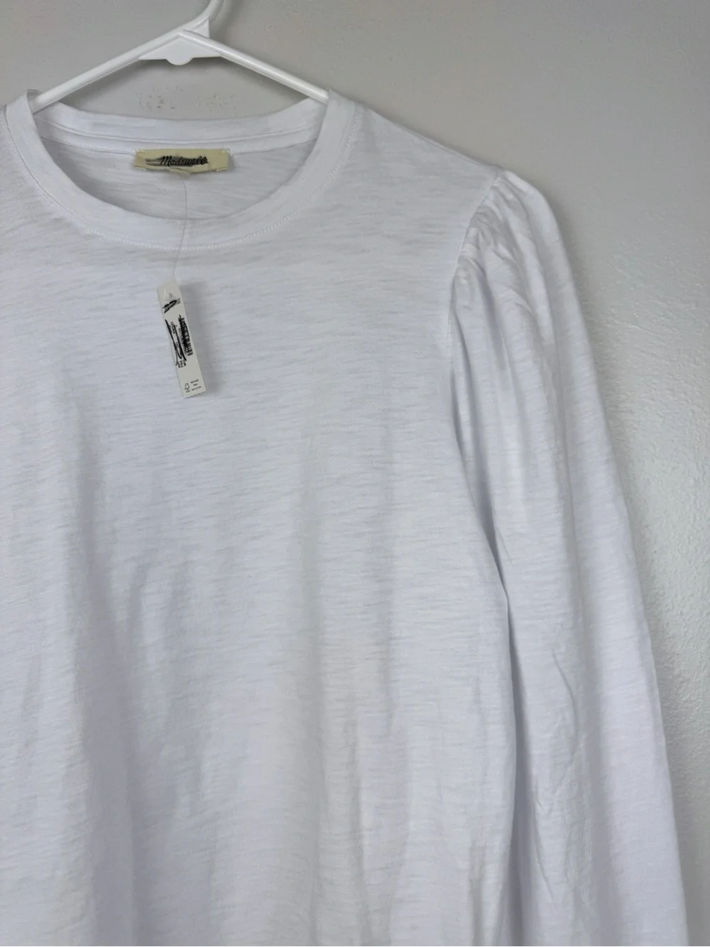 Madewell Soft Slub Jersey Cotton Smocked Long Sleeve Top White Size S NWT